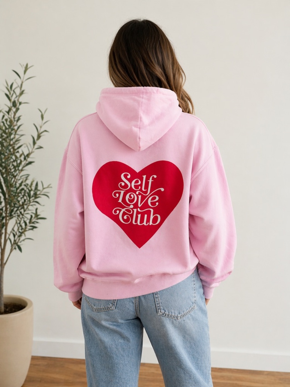 Lonely Ghost Self Love Club Heart Hoodie in Pink
